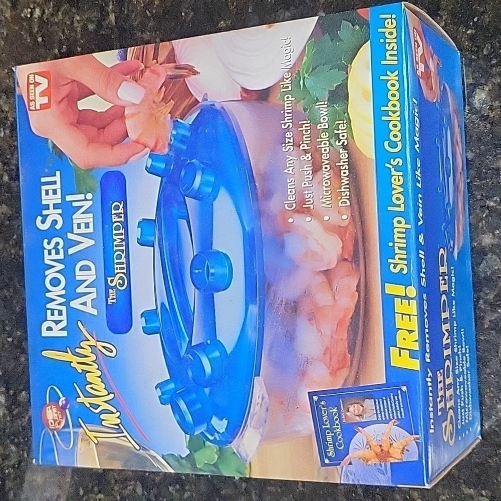 Nwt THE SHRIMPER REMOVES SHELL & VEIN ON ANY SIZE SHRIMP  SHRIMP COOKBOOK INSIDE